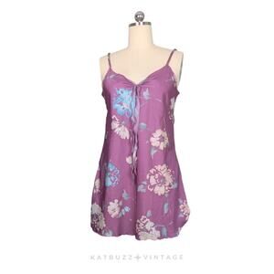 Vintage Miss Elaine Mini Slip Nightgown S Purple Floral Fairy Ruffle Saks 5Th Av